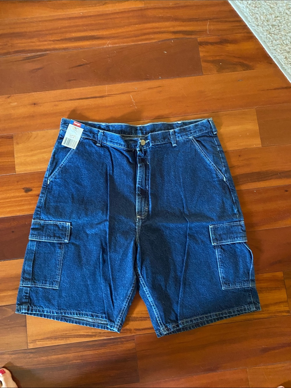 Wrangler Dark Blue Denim Cargo Shorts with Flap Pockets